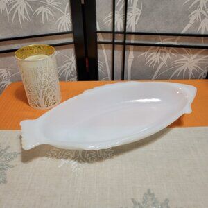Vintage Milk Glass GlasBake Fish Sushi Sashimi Serving Platter - 18"